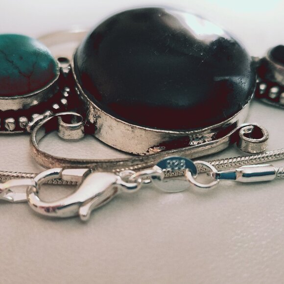 HANDCRAFTED NATURAL ONYX TURQUOISE AMETHYST PENDANT 18" CHAIN NEW - Picture 5 of 11